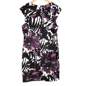 Dressbarn Floral Sheath Dress Purple Black Sleeveless Career Workwear 16‎
